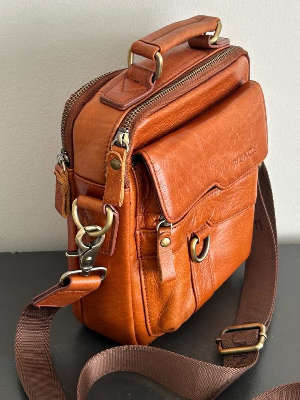 Pluncle Brown Leather Crossbody Messenger Bag bum bag sling bag - Picture 9 of 14